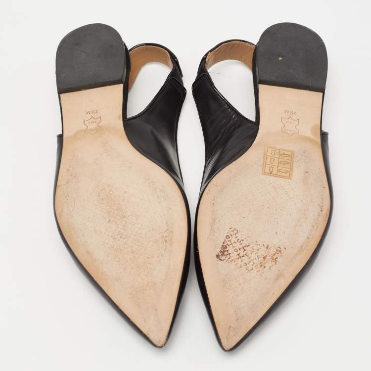 Pre Owned Tory Burch Black Leather Kira Pointed Toe Slingback Flats Size 37.5