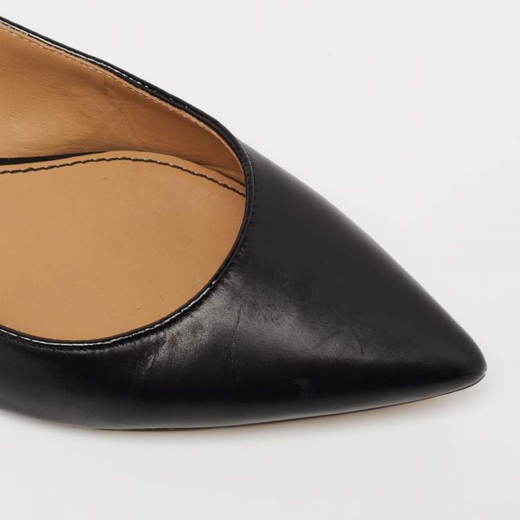 Pre Owned Tory Burch Black Leather Kira Pointed Toe Slingback Flats Size 37.5