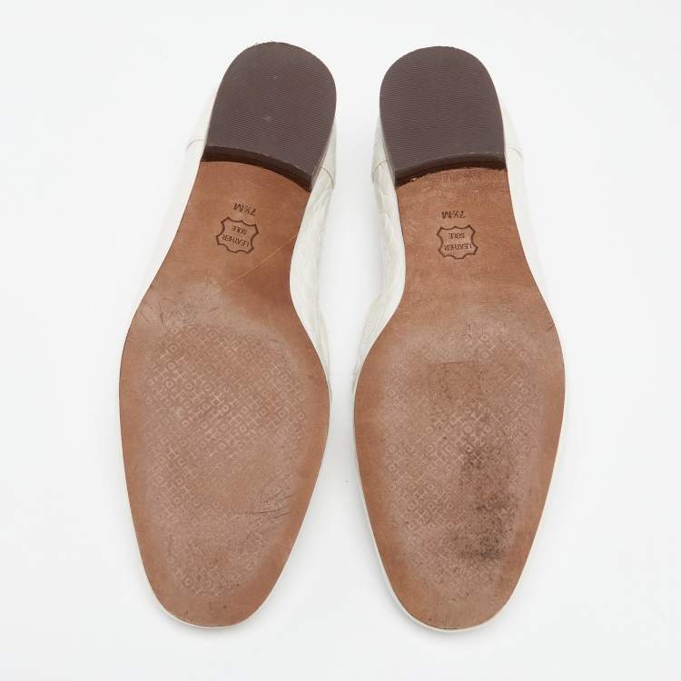 Pre Owned Tory Burch White Croc Embossed Leather Jessa Loafers Size 38