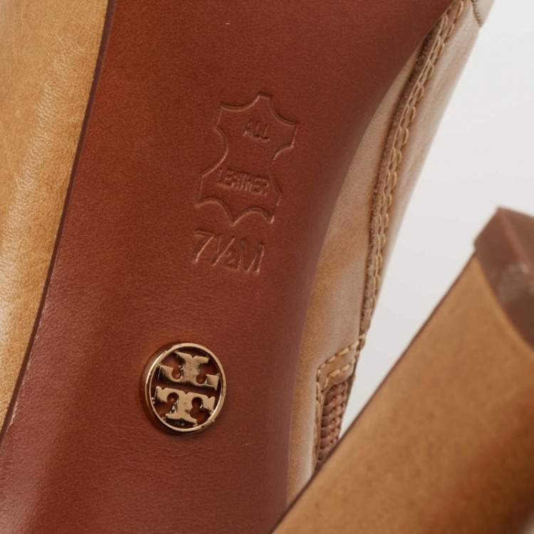مملوكة مسبقًا Tory Burch Tan Leather Ankle Booties Size 38