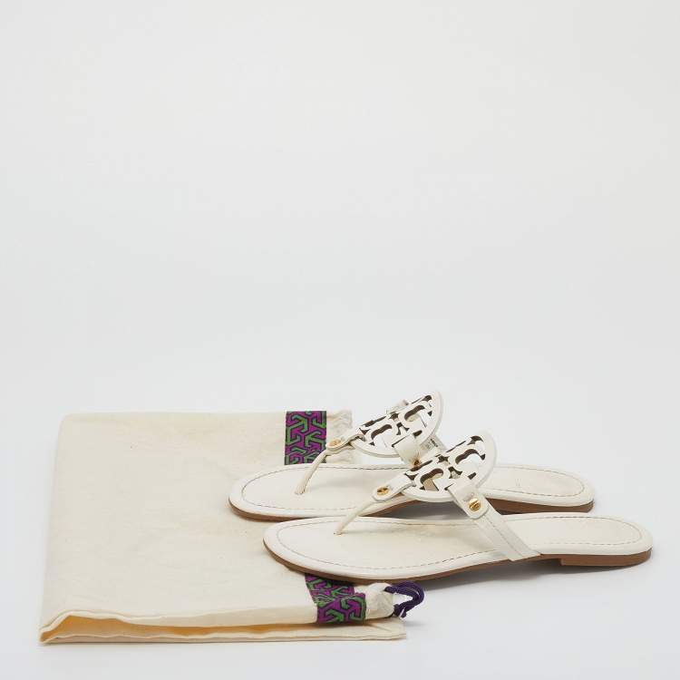 Pre Owned Tory Burch White Patent Leather Miller Thong Flats Size 39