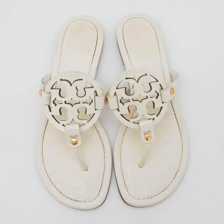 Pre Owned Tory Burch White Patent Leather Miller Thong Flats Size 39
