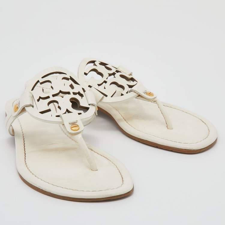 Pre Owned Tory Burch White Patent Leather Miller Thong Flats Size 39