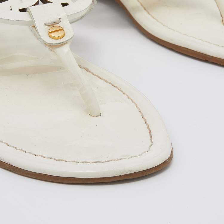 Pre Owned Tory Burch White Patent Leather Miller Thong Flats Size 39