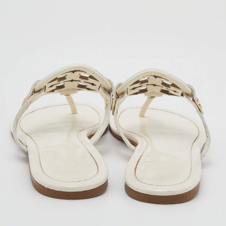 Pre Owned Tory Burch White Patent Leather Miller Thong Flats Size 39