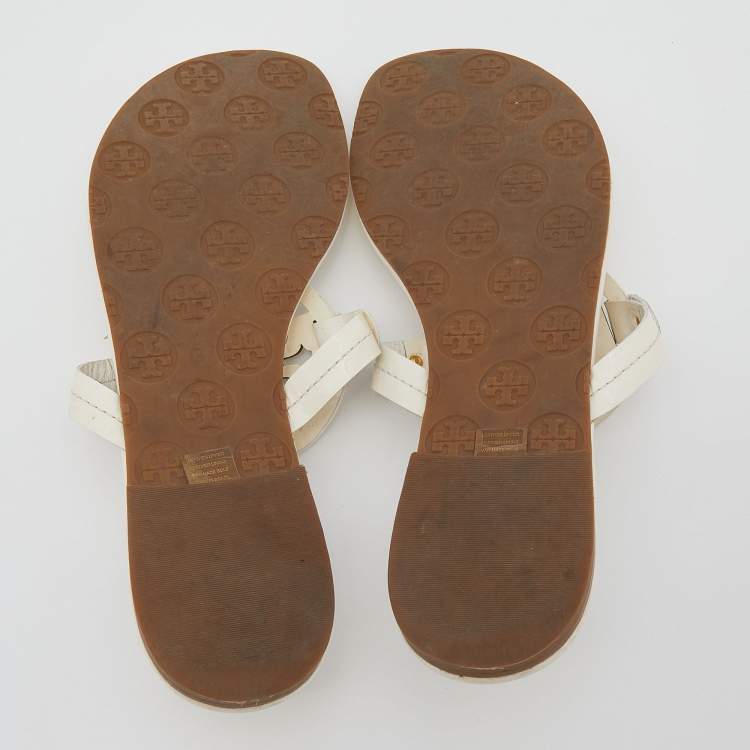 Pre Owned Tory Burch White Patent Leather Miller Thong Flats Size 39