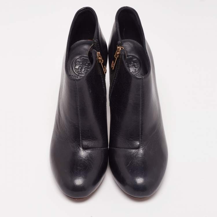 Pre Owned Tory Burch Navy Blue Leather Ankle Boots Size 37.5