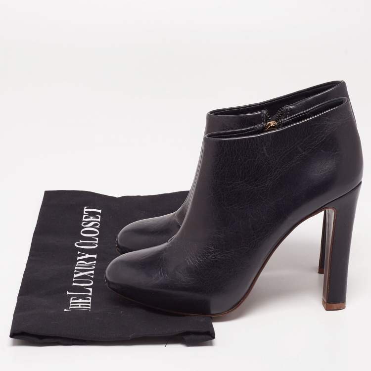 Pre Owned Tory Burch Navy Blue Leather Ankle Boots Size 37.5