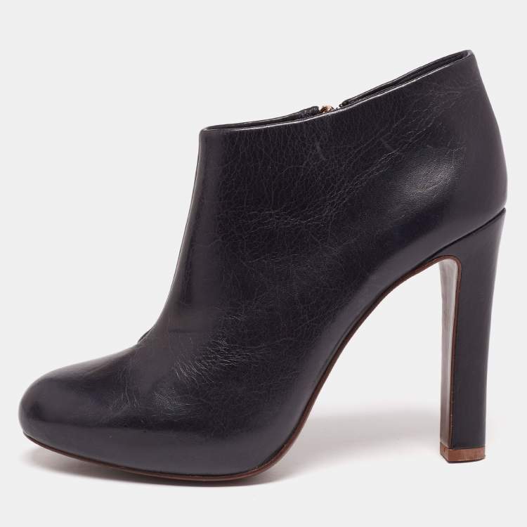 Pre Owned Tory Burch Navy Blue Leather Ankle Boots Size 37.5