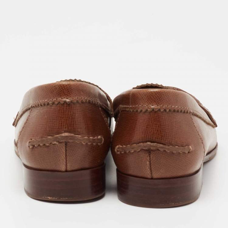 Pre Owned Tory Burch Brown Leather Slip On Loafers Size 38