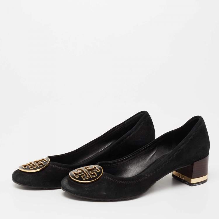 Pre Owned Tory Burch Black Suede Block Heel Pumps Size 36.5