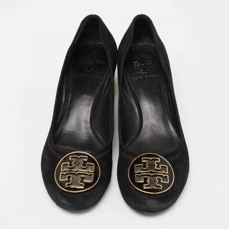 Pre Owned Tory Burch Black Suede Block Heel Pumps Size 36.5