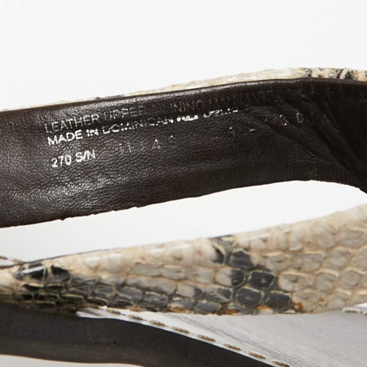 Pre Owned Tory Burch Beige/Black Snakeskin Embossed Leather Flat Thong Sandals Size 38.5