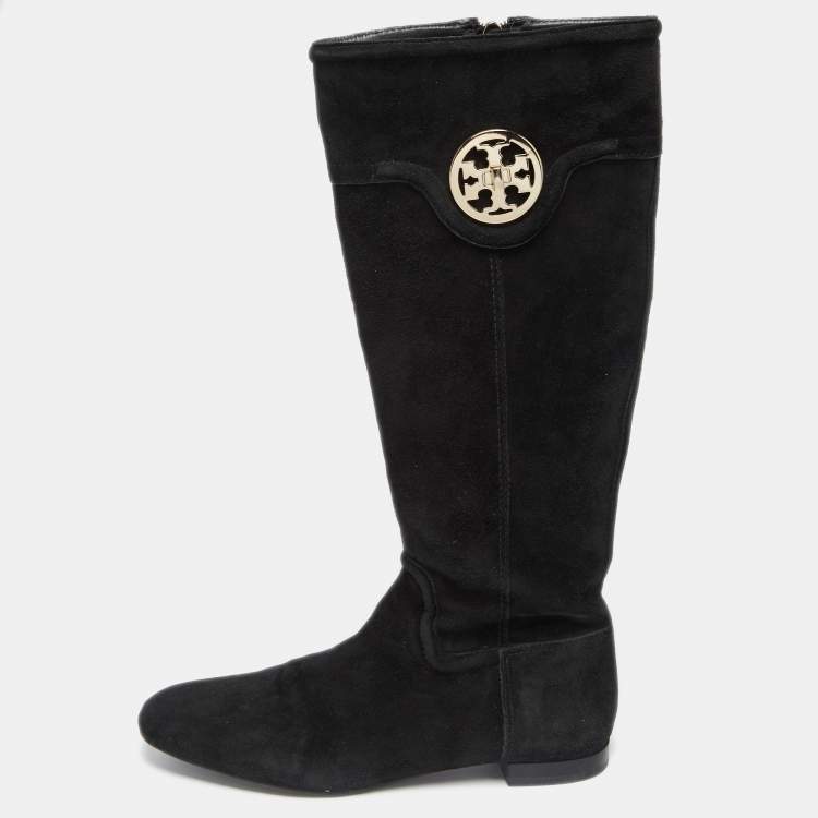 Pre Owned Tory Burch Black Suede Irene Calf Length Boots Size 39