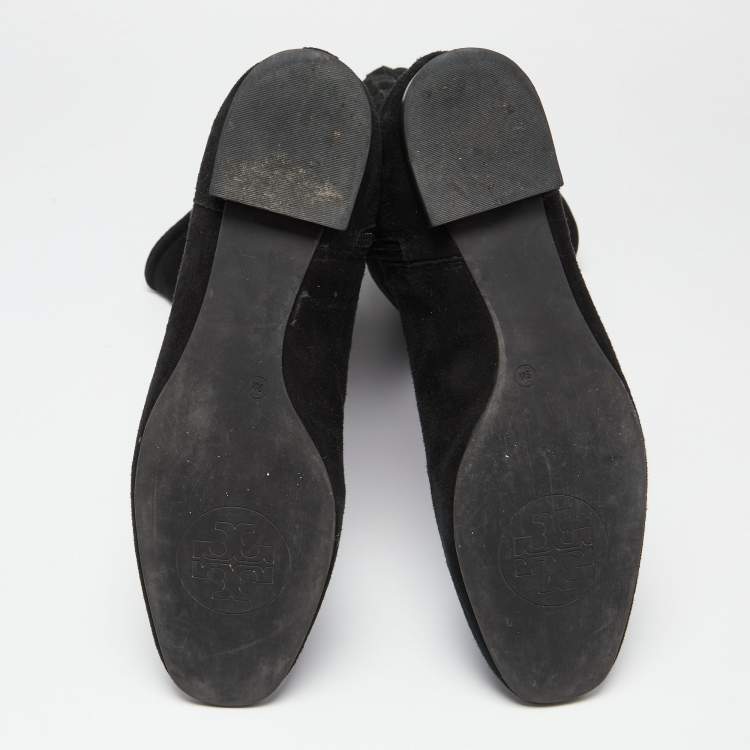 Pre Owned Tory Burch Black Suede Irene Calf Length Boots Size 39