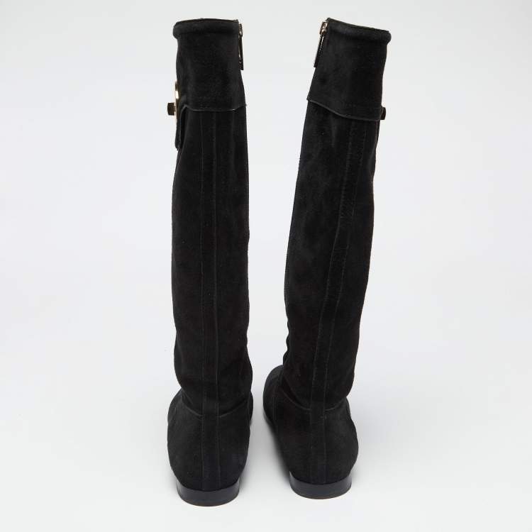 Pre Owned Tory Burch Black Suede Irene Calf Length Boots Size 39