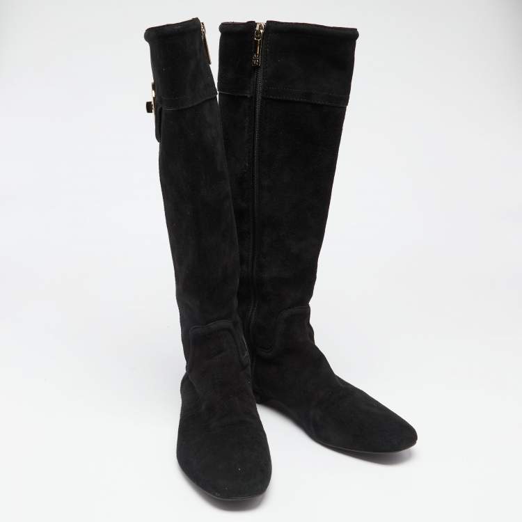 Pre Owned Tory Burch Black Suede Irene Calf Length Boots Size 39