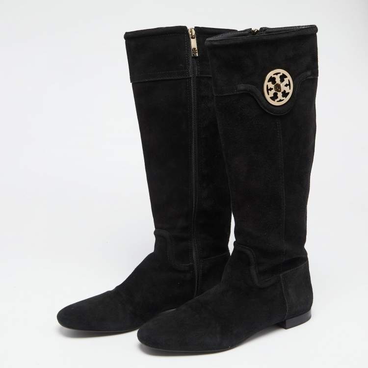 Pre Owned Tory Burch Black Suede Irene Calf Length Boots Size 39