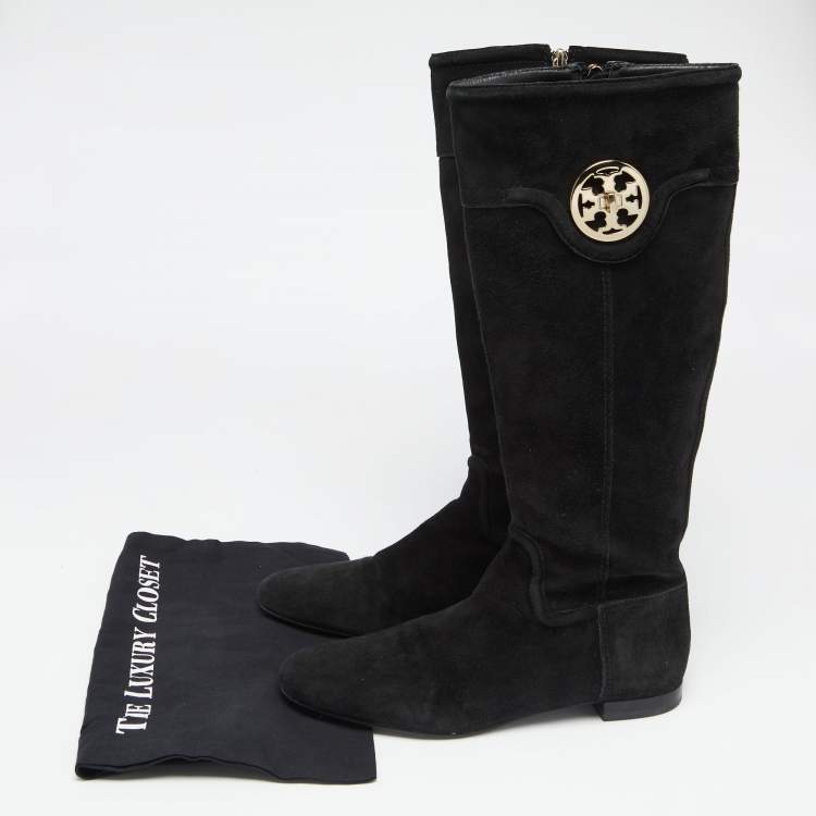 Pre Owned Tory Burch Black Suede Irene Calf Length Boots Size 39