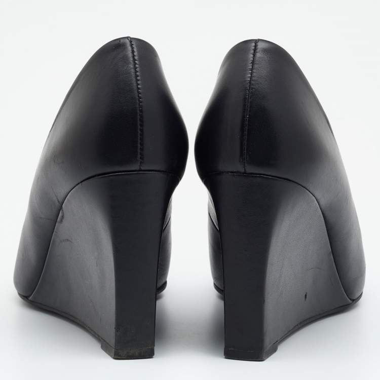 Pre Owned Tory Burch Black Leather Luna Wedge Pumps Size 39.5
