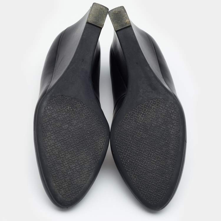 Pre Owned Tory Burch Black Leather Luna Wedge Pumps Size 39.5