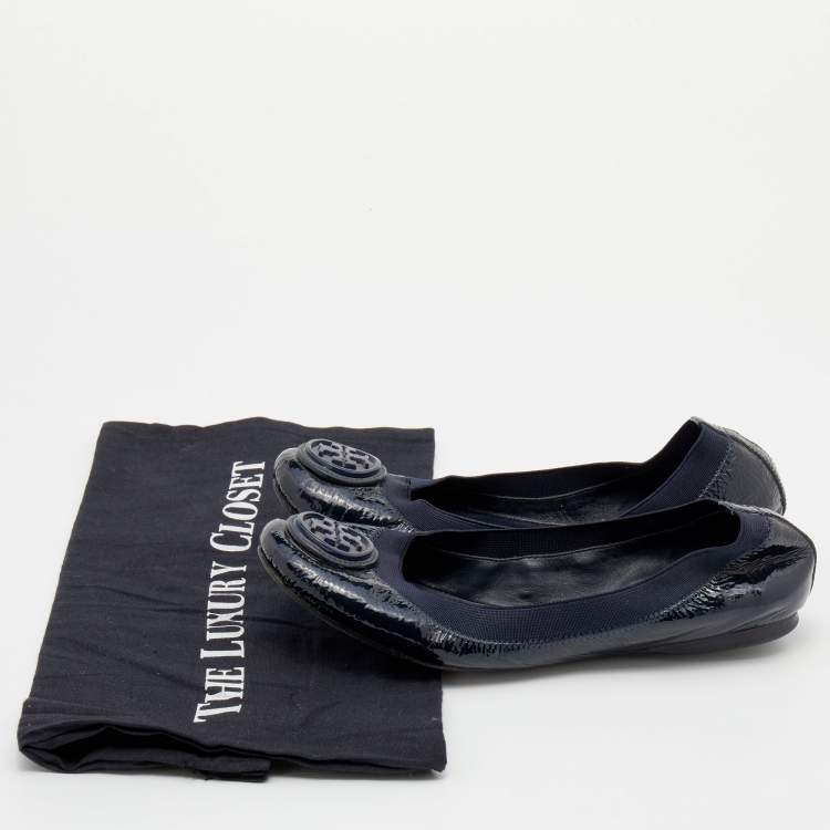 Pre Owned Tory Burch Blue Patent Leather Caroline Ballet Flats 36.5