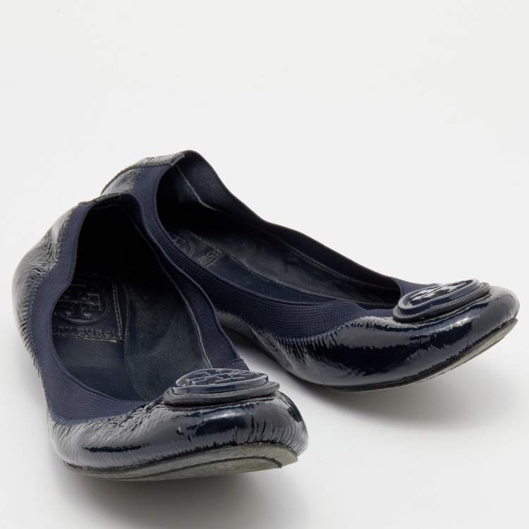 Pre Owned Tory Burch Blue Patent Leather Caroline Ballet Flats 36.5