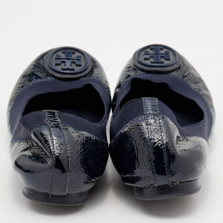 Pre Owned Tory Burch Blue Patent Leather Caroline Ballet Flats 36.5