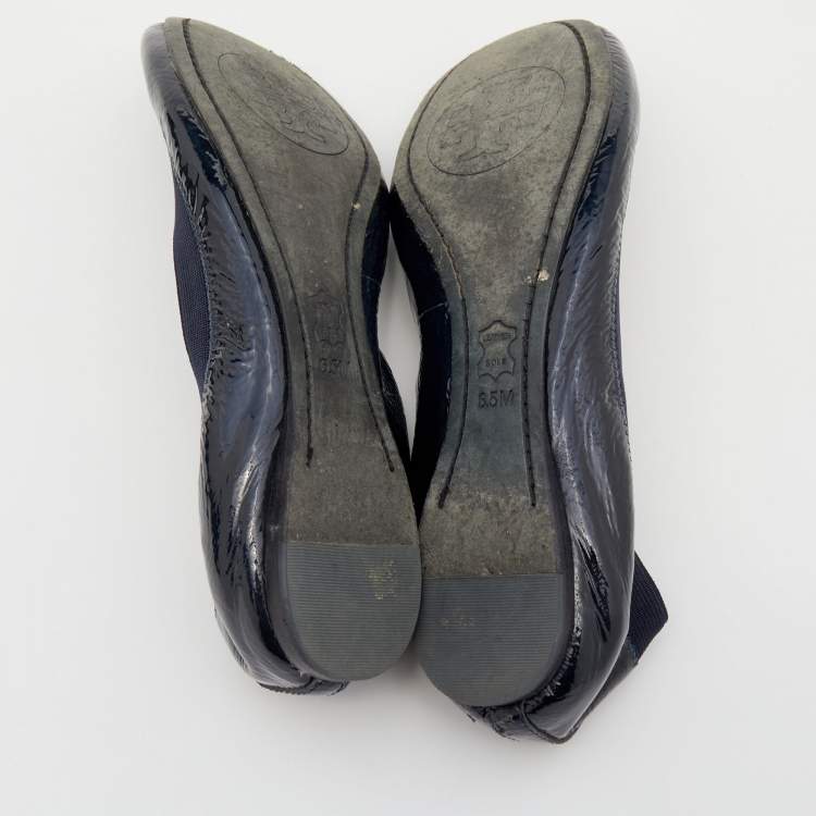 Pre Owned Tory Burch Blue Patent Leather Caroline Ballet Flats 36.5