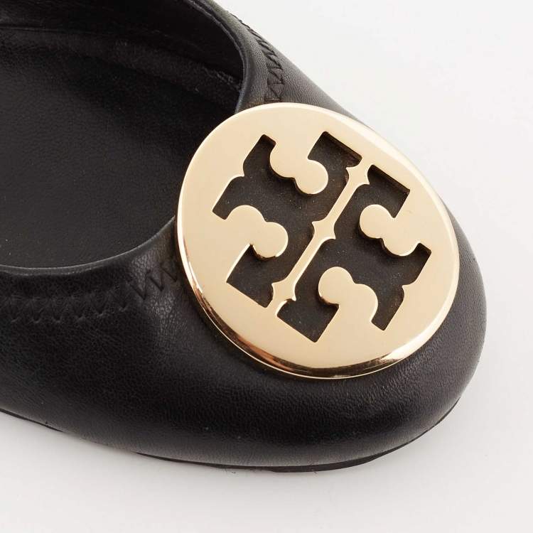 Pre Owned Tory Burch Black Leather Reva Block Heel Pumps Size 36.5 