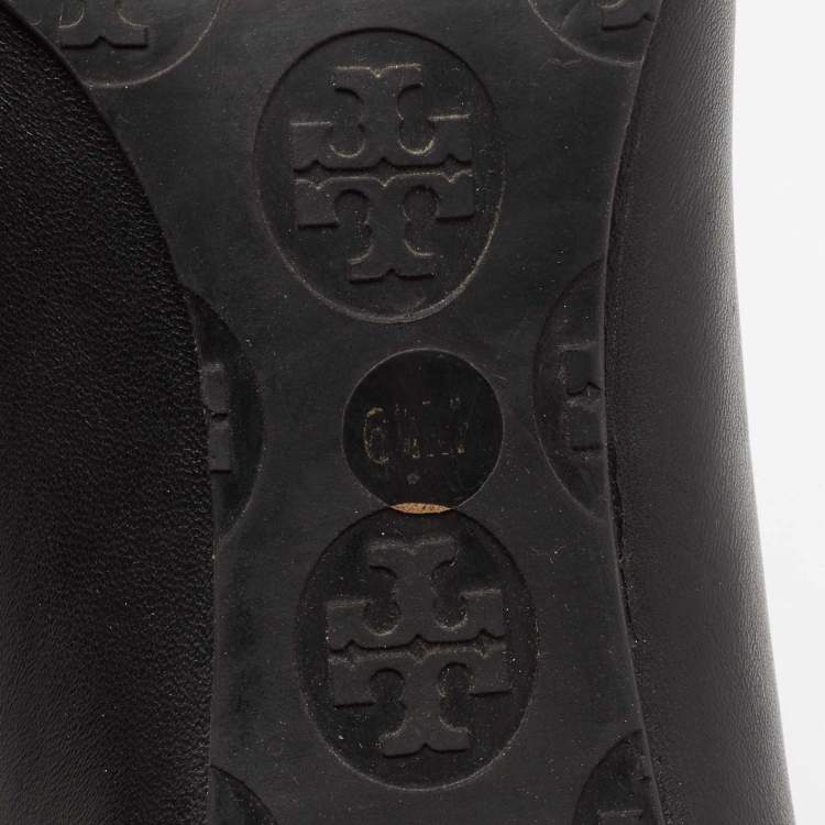 Pre Owned Tory Burch Black Leather Reva Block Heel Pumps Size 36.5 