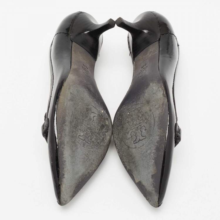 Pre Owned Tory Burch Black Patent Leather Eliza Pointed Toe Pumps Size 36 