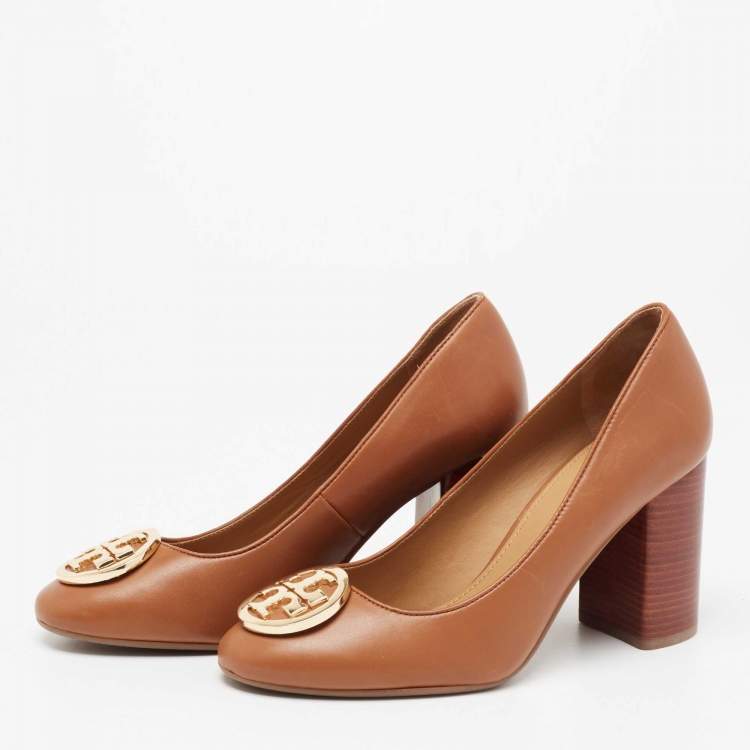 Tory Burch Brown Leather Round Toe Janey Pumps Size 35.5 Tory