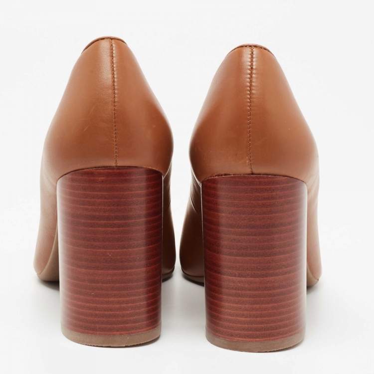 Pre Owned Tory Burch Brown Leather Round Toe Janey Pumps Size 35.5 