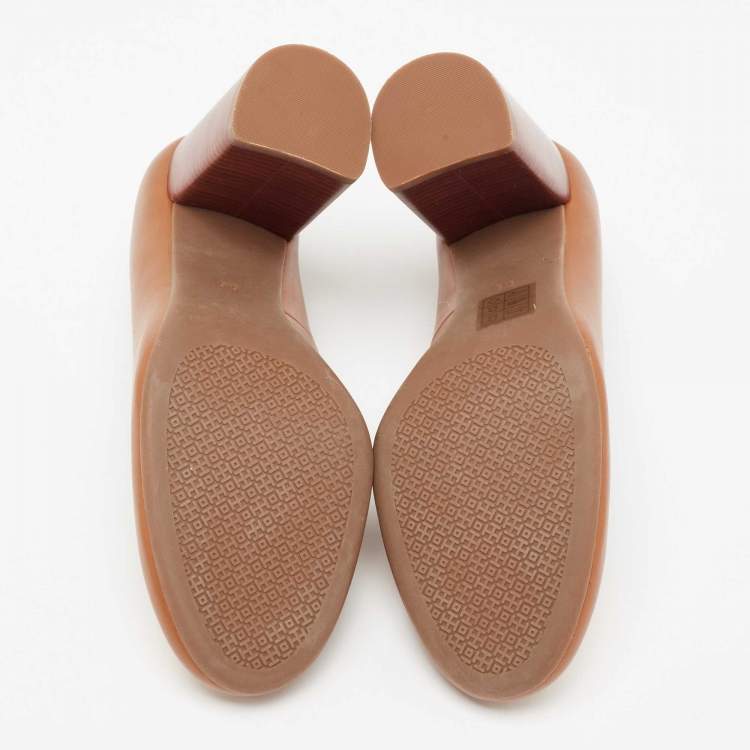 Pre Owned Tory Burch Brown Leather Round Toe Janey Pumps Size 35.5 