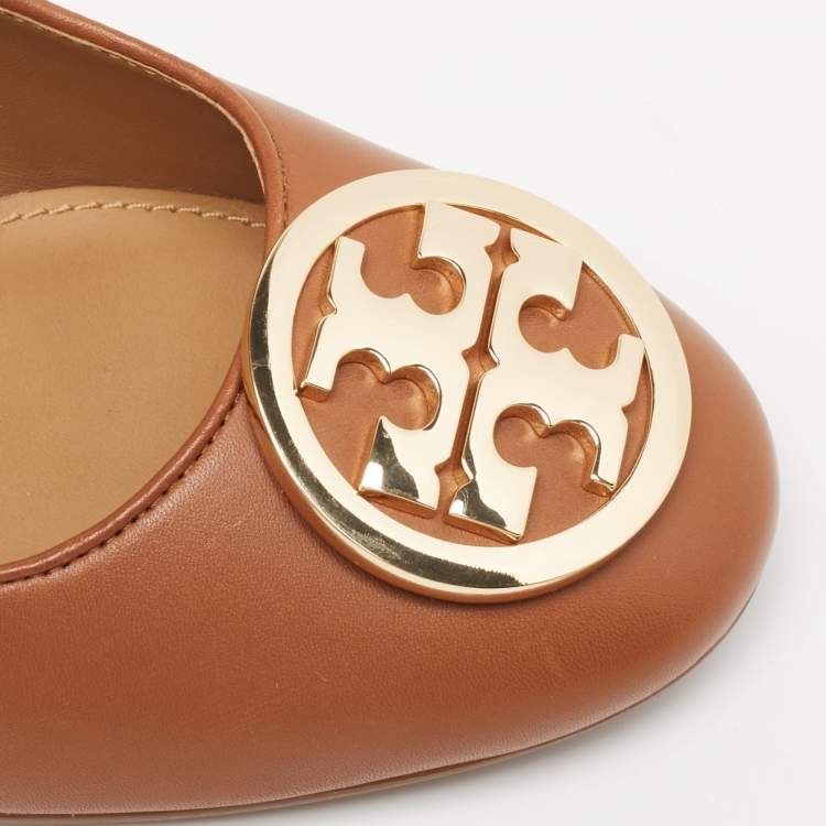 Pre Owned Tory Burch Brown Leather Round Toe Janey Pumps Size 35.5 