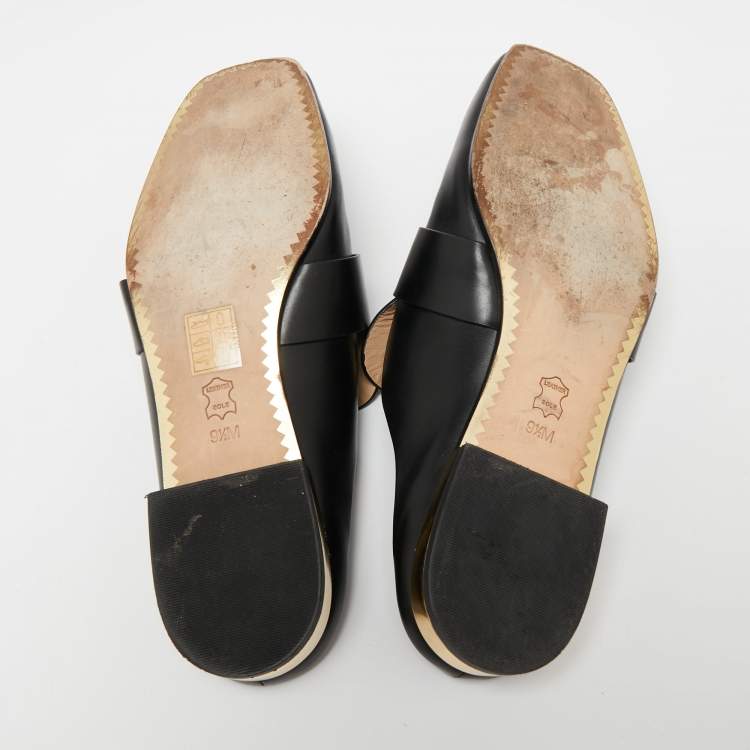 Pre Owned Tory Burch Black Leather Sidney Backless Loafers Size 40