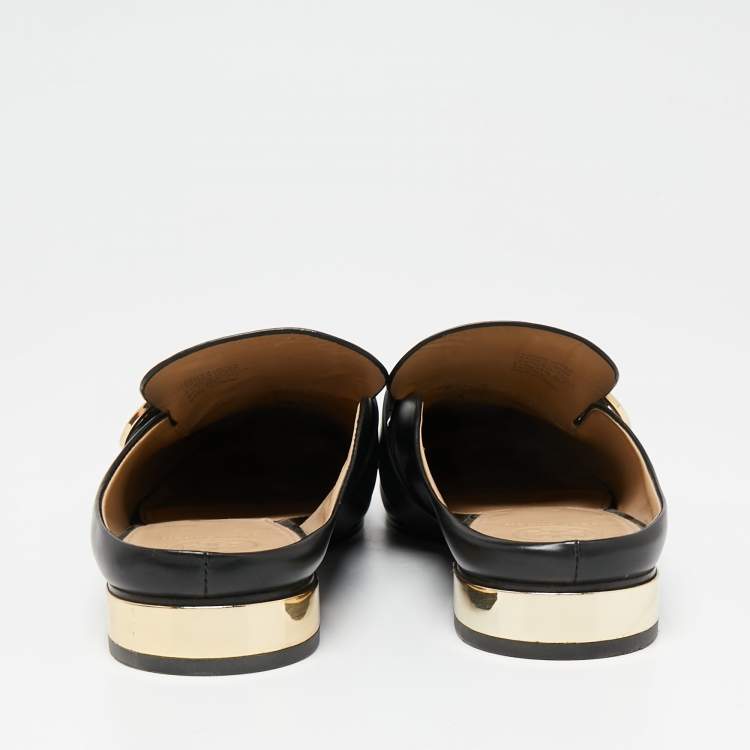 Pre Owned Tory Burch Black Leather Sidney Backless Loafers Size 40