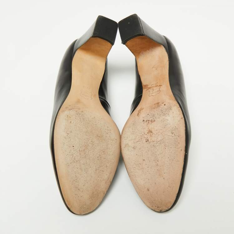 Pre Owned Tory Burch Black Leather Janey Block Heel Pumps Size 37.5