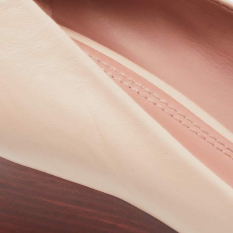 مملوكة مسبقًا Tory Burch Cream Leather Wedge Pumps Size 37