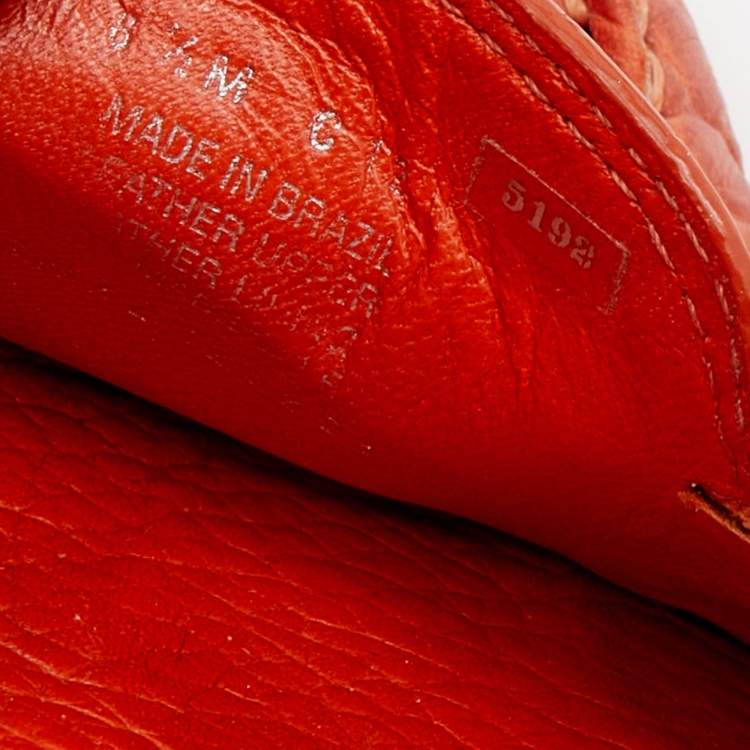 Pre Owned Tory Burch Orange Croc Embossed Leather Driver Loafers Size 39