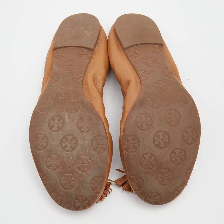 م�ملوكة مسبقًا Tory Burch Brown Leather Reva Scrunch Ballet Flats Size 39.5