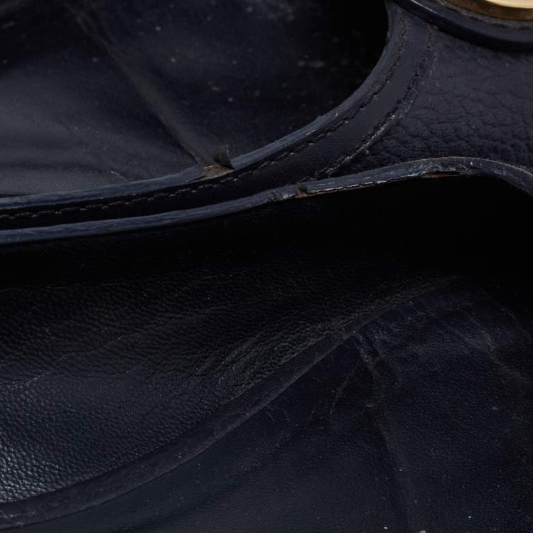 Pre Owned Tory Burch Navy Blue Leather Peep Toe Ballet Flats Size 37