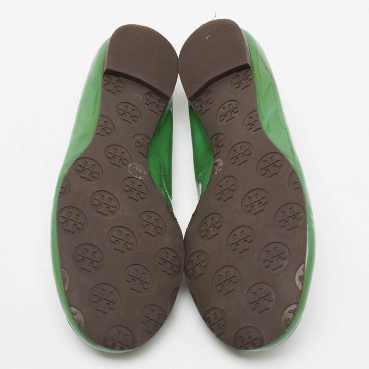 Pre Owned Tory Burch Green Patent Leather Scrunch Ballet Flats Size 38