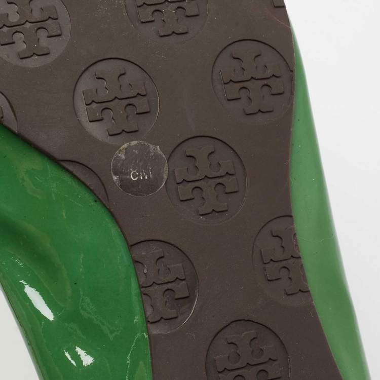 Pre Owned Tory Burch Green Patent Leather Scrunch Ballet Flats Size 38