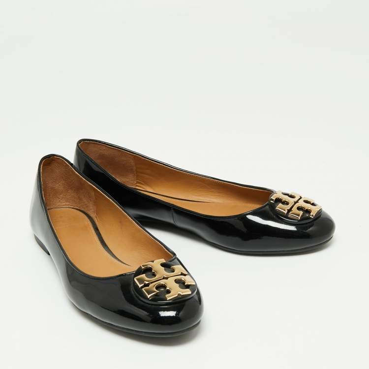Pre Owned Tory Burch Black Patent Leather Reva Ballet Flats Size 39