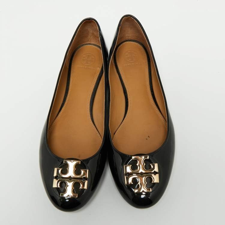 Pre Owned Tory Burch Black Patent Leather Reva Ballet Flats Size 39
