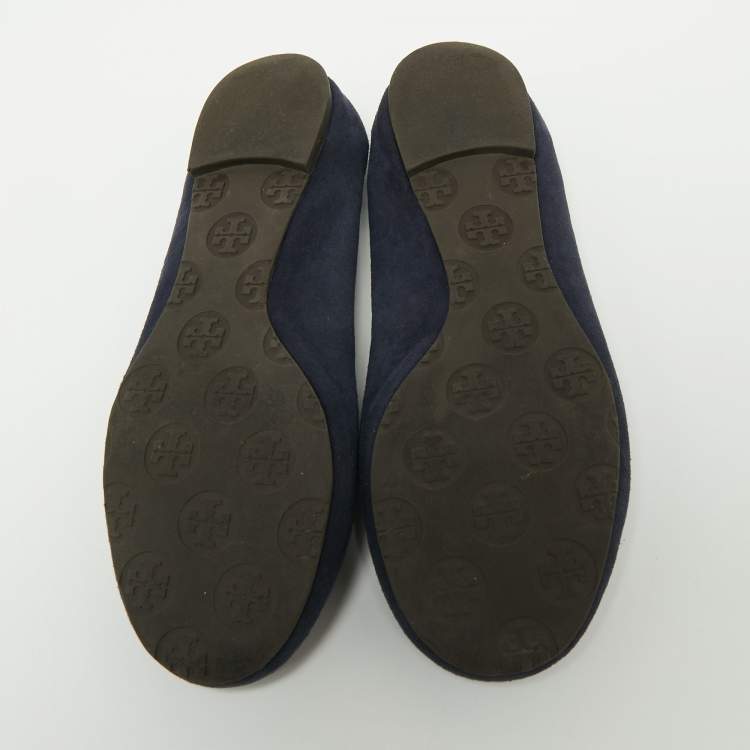 Pre Owned Tory Burch Navy Blue Suede Minnie Scrunch Ballet Flats Size 35.5