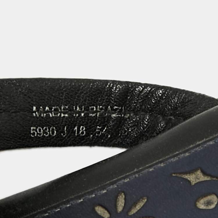 Pre Owned Tory Burch Navy Blue/Black Leather Slide Flats Size 40