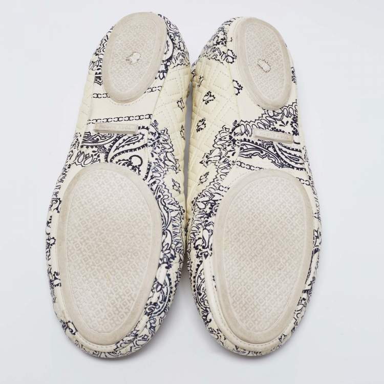 Pre Owned Tory Burch Cream/Black Quilted Printed Leather Minnie Ballet Flats Size 40